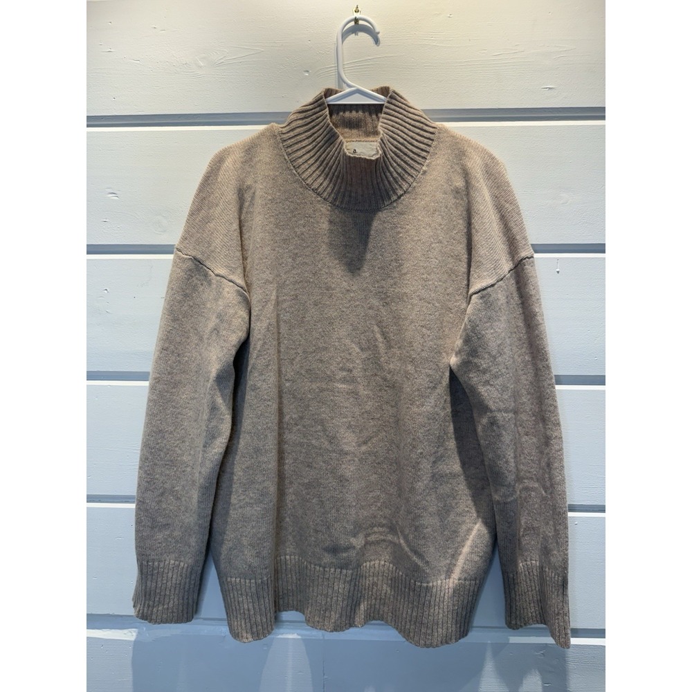 a. ren women's mock neck 90% wool 10% cashmere sweater, small, beige, fisherman